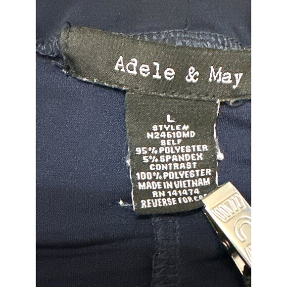 Adele May Navy Blouse Large Sheer Sleeve Tie Neck Keyhole Romantic Soft Glam - Picture 7 of 10